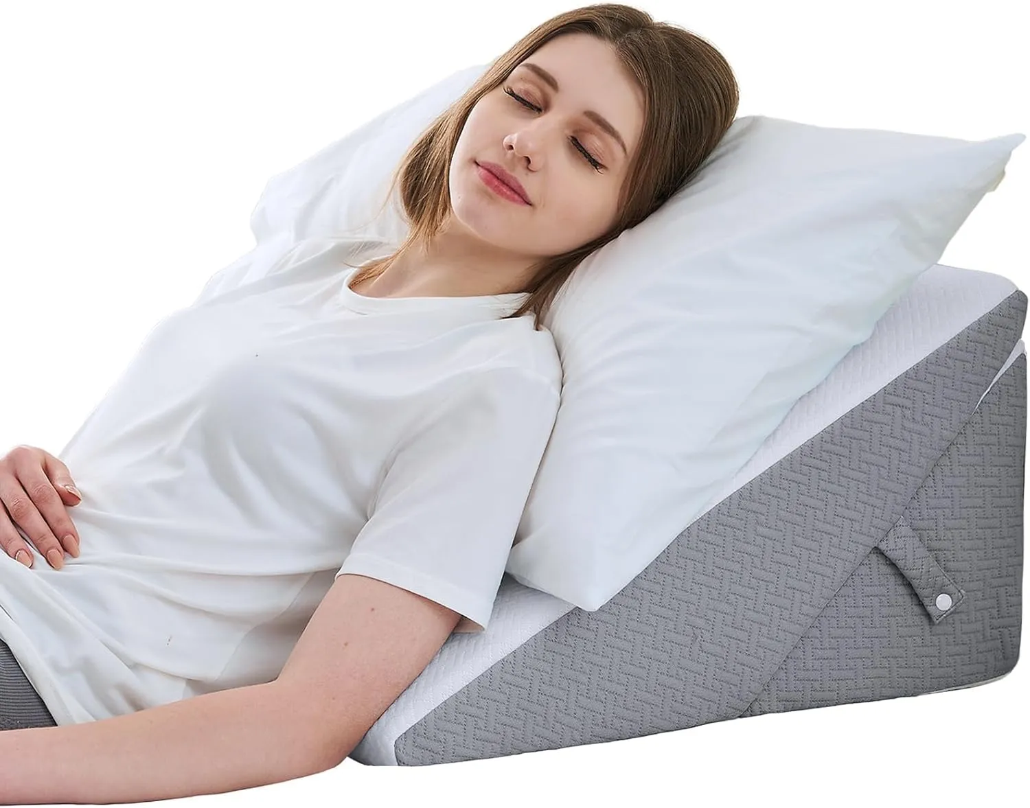 Sasttie Wedge Pillow for After Surgery, Adjustable Memory Foam Bed Wedge Pillow Headboard for Sleeping, Acid Reflux, Surgery Recovery, Neck & Back Support, White and Dark Grey
