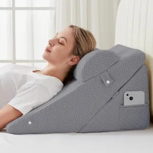 Sasttie Wedge Pillow Set for After Surgery, Adjustable Bed Wedge Pillow Headboard with Orthopedic Memory Foam Neck Cushion – for Acid Reflux, Sleeping, Neck & Back Support, Dark Grey