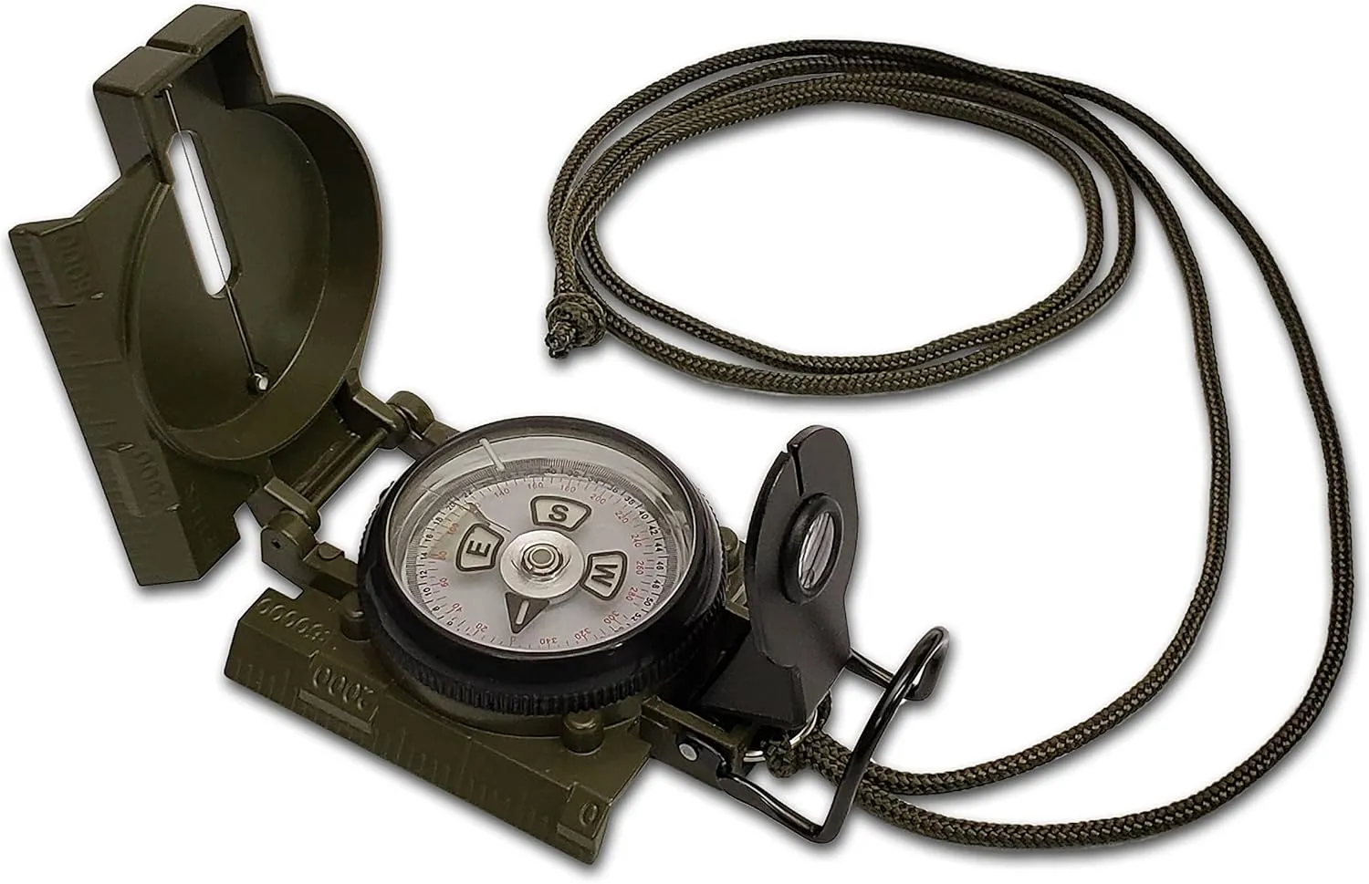 Scout Lensatic Compass - Lensatic Military Style Sighting Compass with Case and Neck Lanyard - Phosphorescent Glow in The Dark Compass (Black)