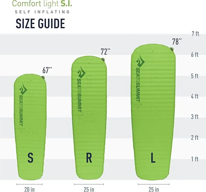 Sea to Summit Comfort Light Self-Inflating Foam Sleeping Pad for Camping and Backpacking, Small (49 x 20 x 2 inches)