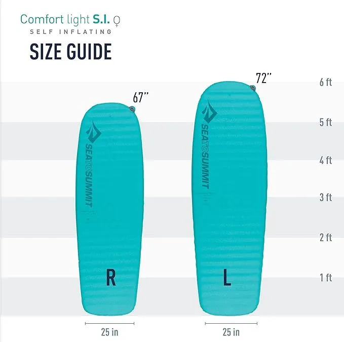 Sea to Summit Comfort Light Self-Inflating Foam Sleeping Pad for Camping and Backpacking, Women's Large (72 x 23 x 2 inches)