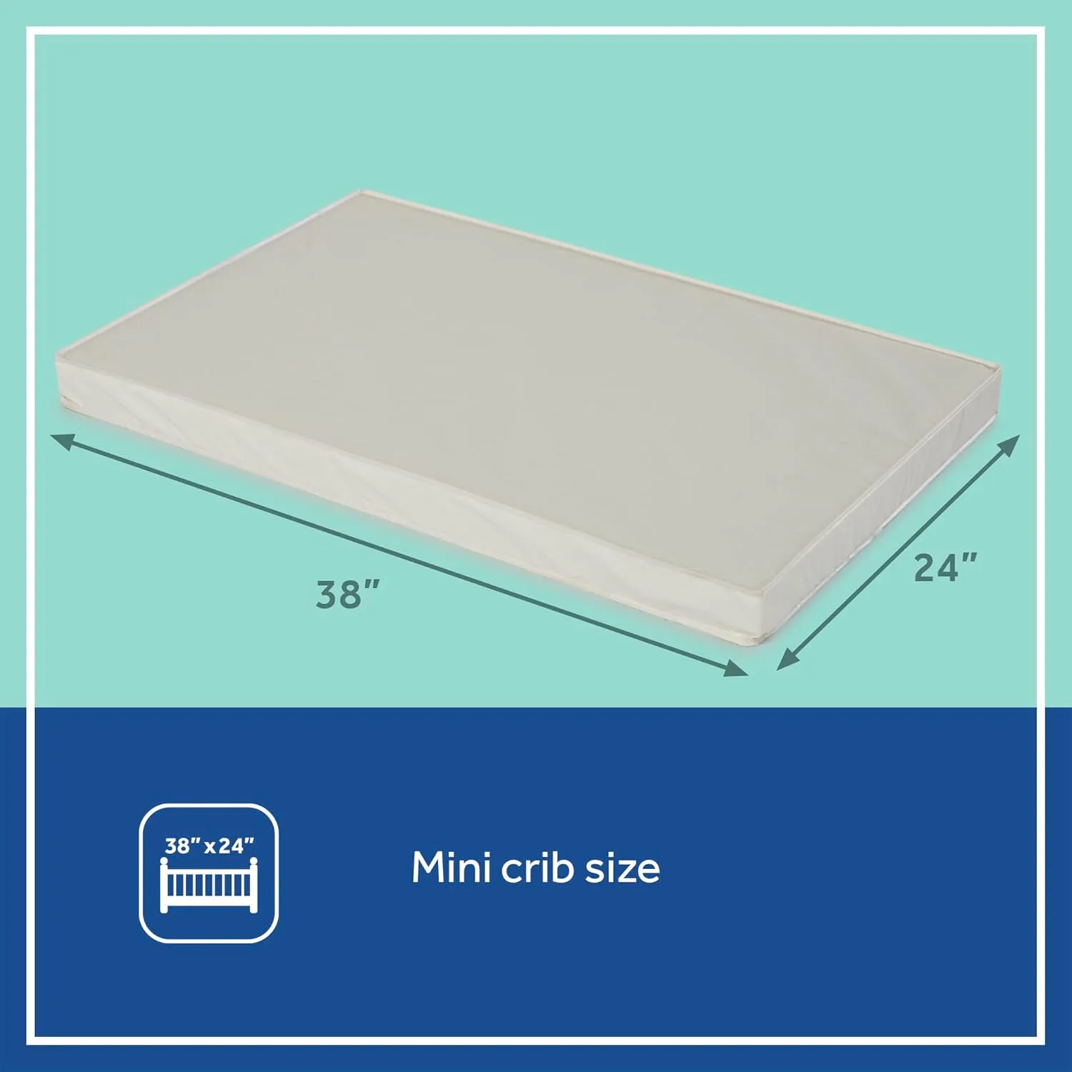 Sealy Baby Antibacterial Waterproof Portable Mini Crib Mattress, Premium Comfort & Sustainable Non Toxic Core, Hypoallergenic, GREENGUARD Gold Certified, Safety & Quality Tested, Made in USA, 38x24"