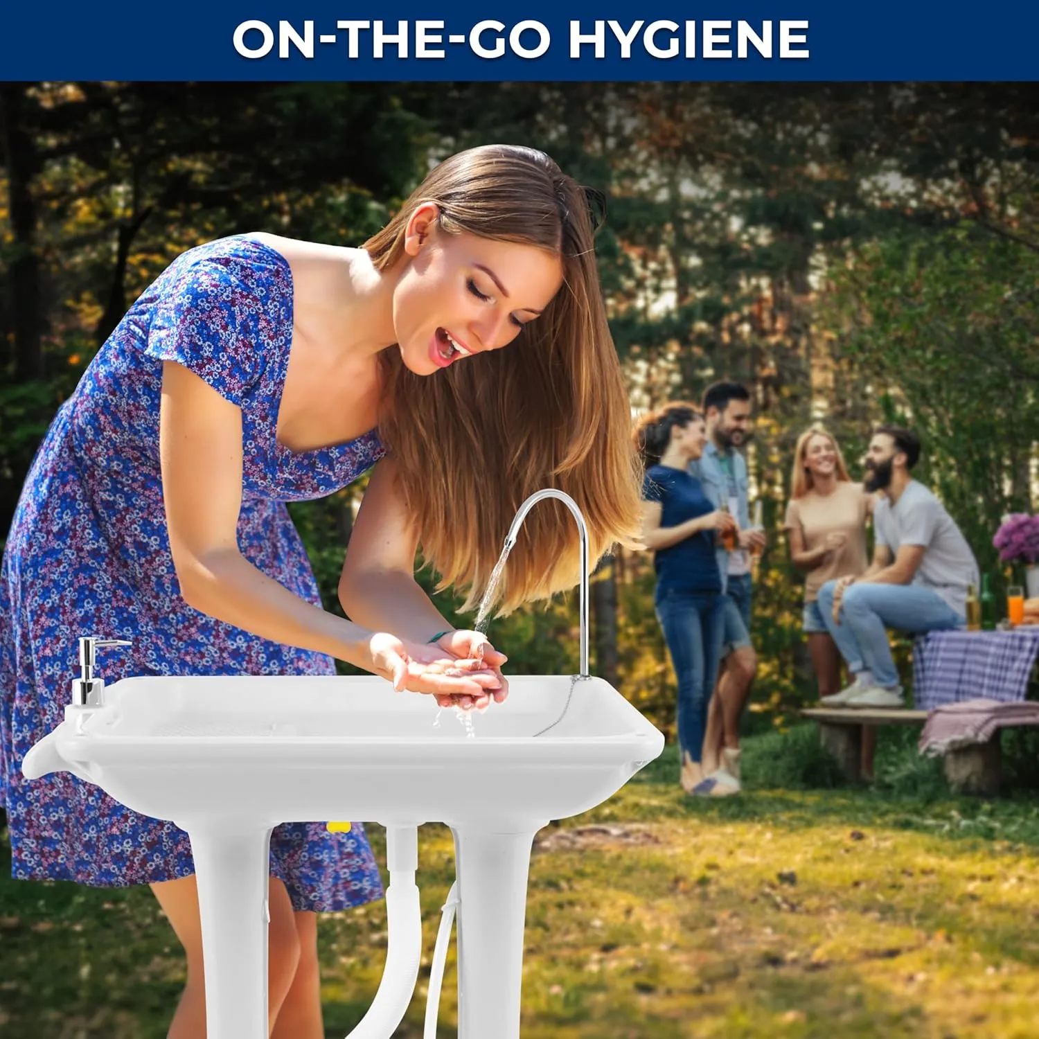 SereneLife Portable Camping Sink with 30L (7  Gallon) Built-In Water Tank, Large Wheels, Hands-Free Foot Pump, Extra-Large Basin, and 5L Soap Dispenser – Ideal for Outdoors, Camping, and Worksites