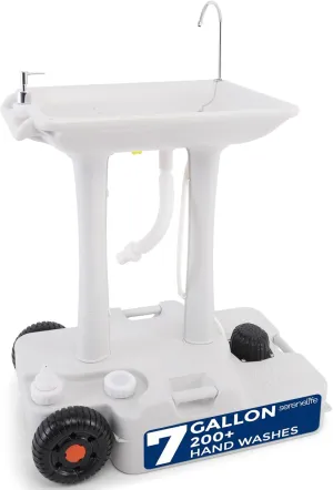 SereneLife Portable Camping Sink with 30L (7  Gallon) Built-In Water Tank, Large Wheels, Hands-Free Foot Pump, Extra-Large Basin, and 5L Soap Dispenser – Ideal for Outdoors, Camping, and Worksites