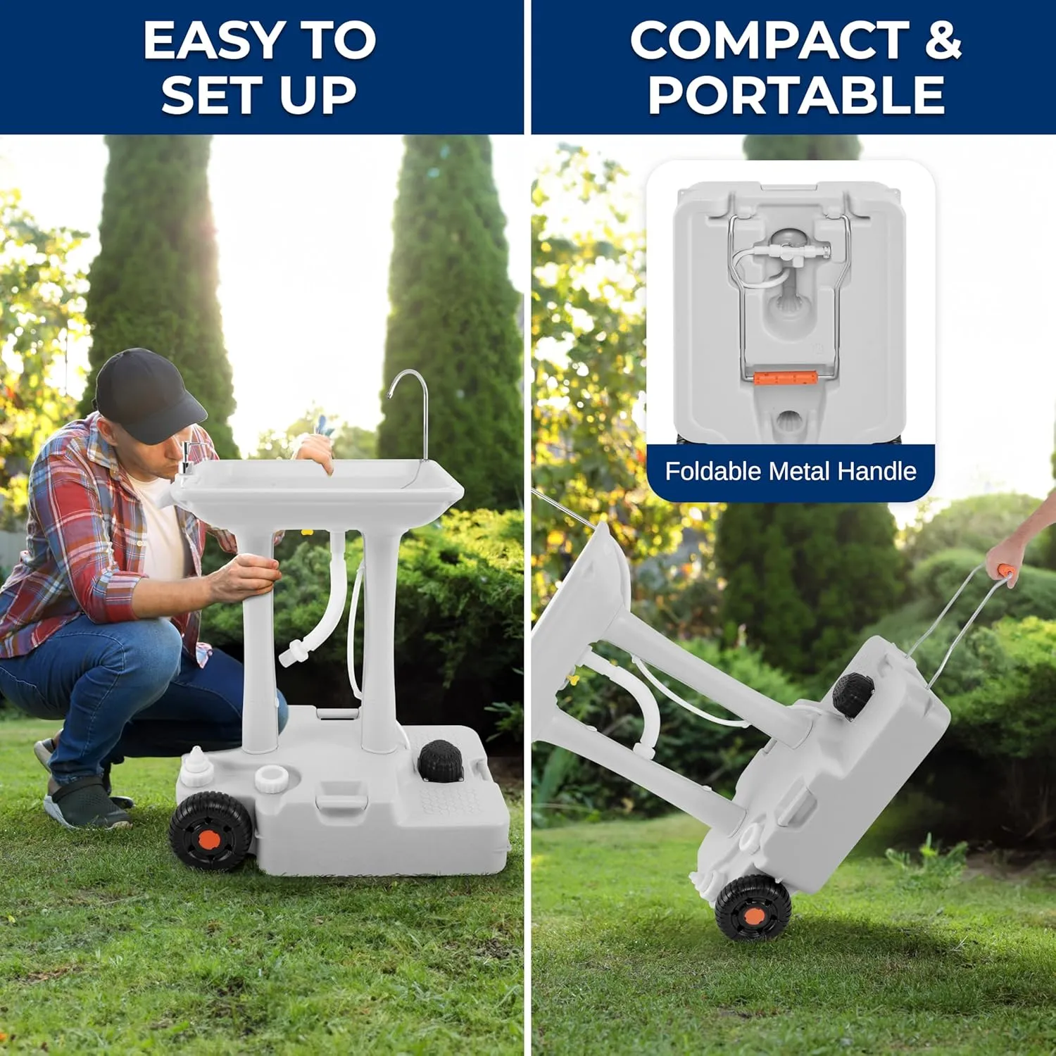 SereneLife Portable Camping Sink with 30L (7  Gallon) Built-In Water Tank, Large Wheels, Hands-Free Foot Pump, Extra-Large Basin, and 5L Soap Dispenser – Ideal for Outdoors, Camping, and Worksites