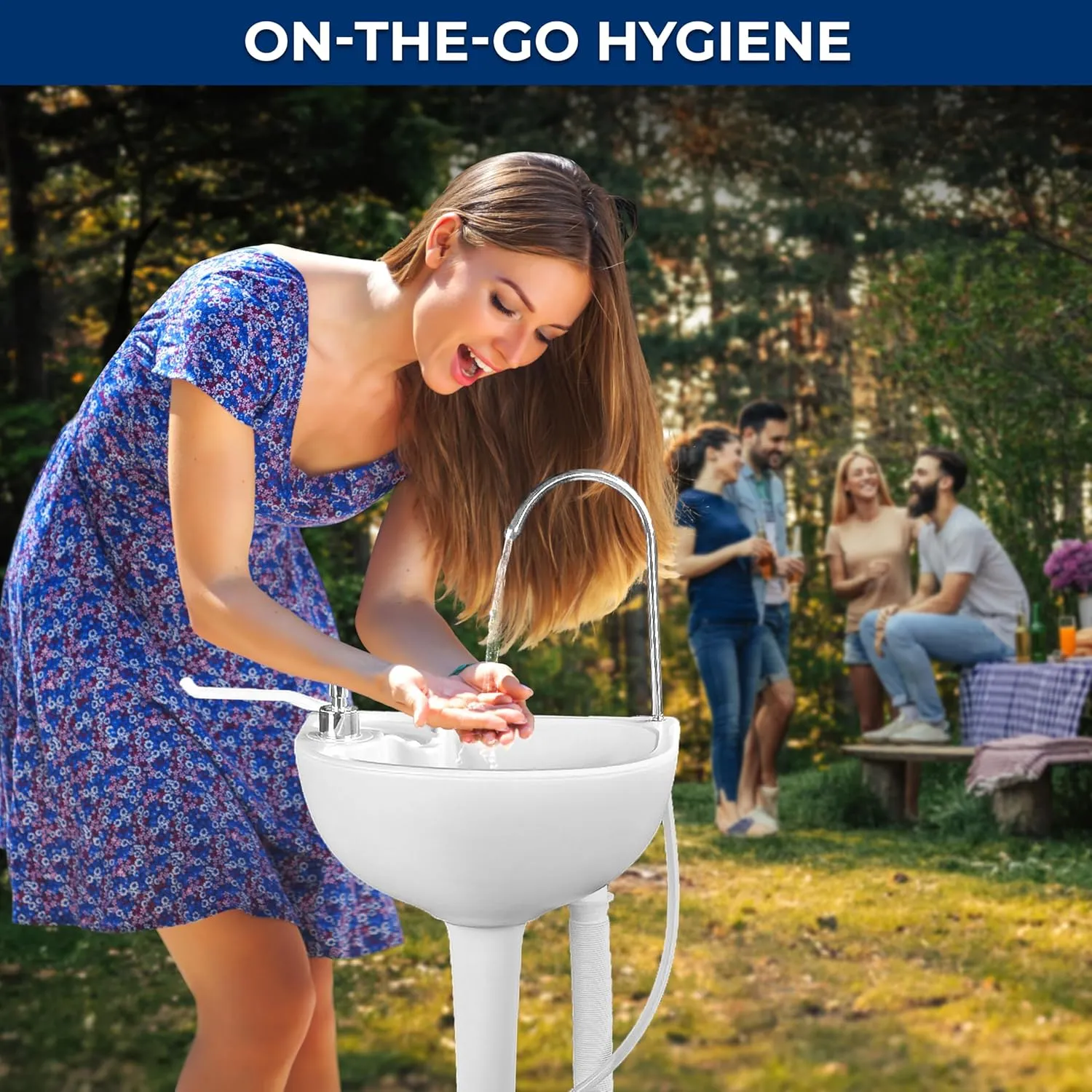 SereneLife Portable Camping Sink with 5 Gallon Water Tank, 6.4 Gallon Waste Tank, Hands-Free Foot Pump, Soap Dispenser & Towel Holder – Perfect for Camping, Worksites, Outdoors