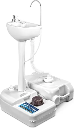SereneLife Portable Camping Sink with 5 Gallon Water Tank, 6.4 Gallon Waste Tank, Hands-Free Foot Pump, Soap Dispenser & Towel Holder – Perfect for Camping, Worksites, Outdoors
