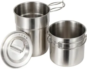 Set of 2 Collapsible Cups Lids Cup Folding Handle Stainless Steel Portable Camping for Hiking Travel