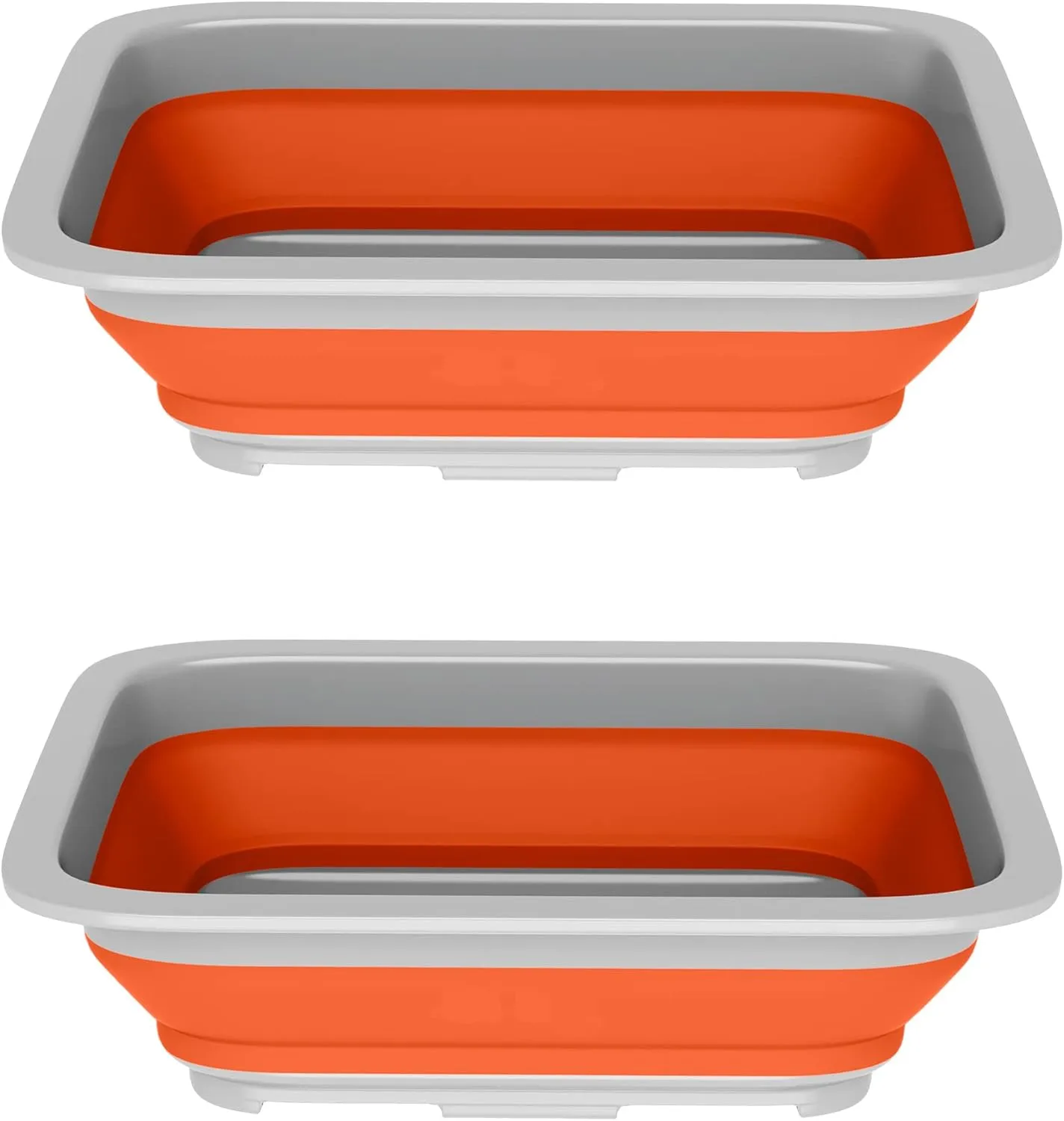 Set of 2 Multipurpose Wash Bins – 10-Liter Basins for Travel or Cleaning – Collapsible Bucket Camping Accessories by Wakeman (Orange)