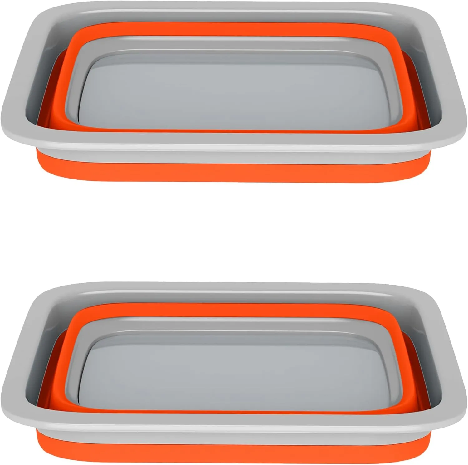 Set of 2 Multipurpose Wash Bins – 10-Liter Basins for Travel or Cleaning – Collapsible Bucket Camping Accessories by Wakeman (Orange)