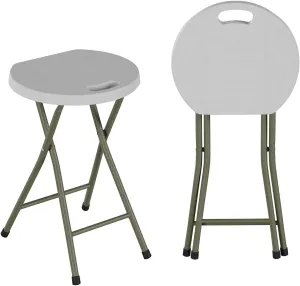 Set of 2 Stools - 18-Inch Folding Stools with 300lb Capacity for Indoor or Outdoor Use - Backless Portable Chairs for Adults by Lavish Home (White)