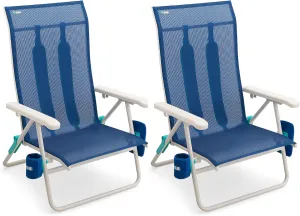 Shibumi Beach Chairs Set of 2. Anti-Rust Marine Grade Frame. 300lb Capacity. Weighs 8 Pounds. Adjustable Padded Backpack Straps. Breathable DreamWave Fabric.