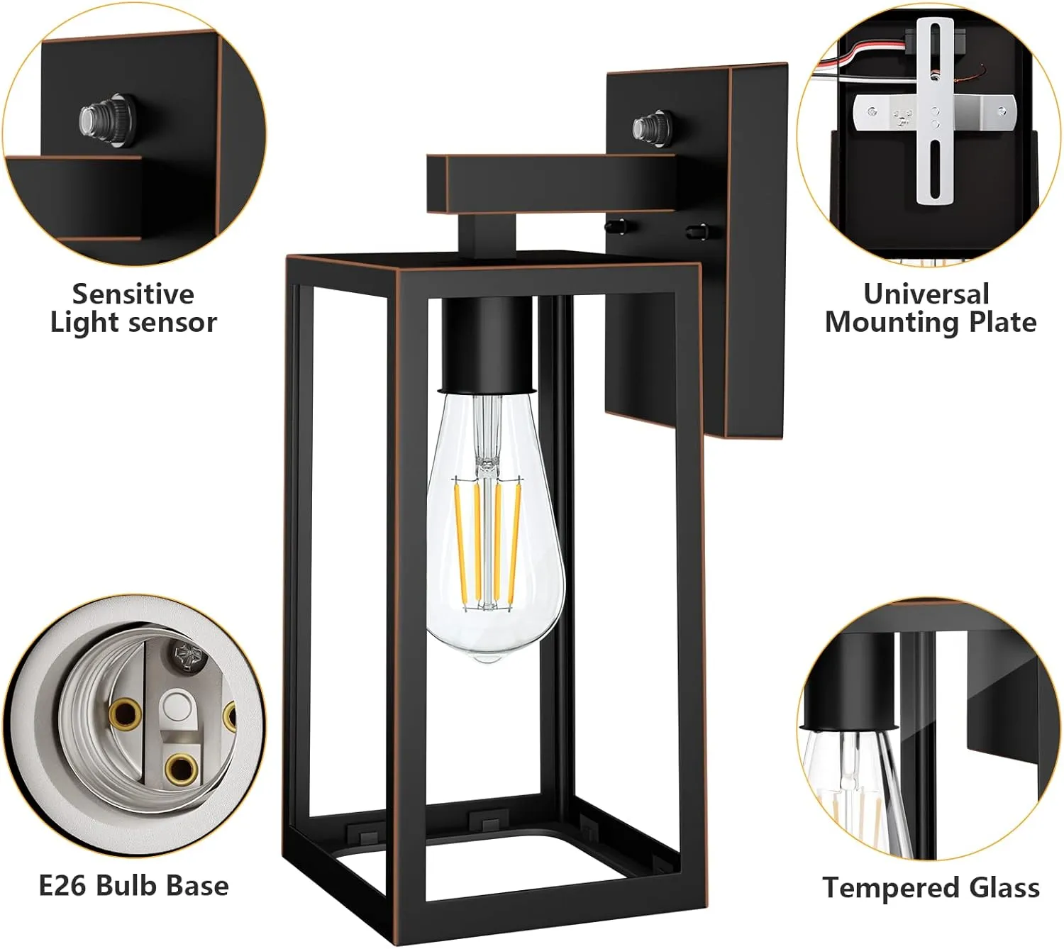 SHINE HAI Dusk to Dawn Outdoor Wall Lantern, Exterior Sensor Light Fixture with E26 Base Socket, Waterproof Wall Mount Sconce with Clear Glass Shade for Garage, Doorway (Oil-Rubbed Bronze)