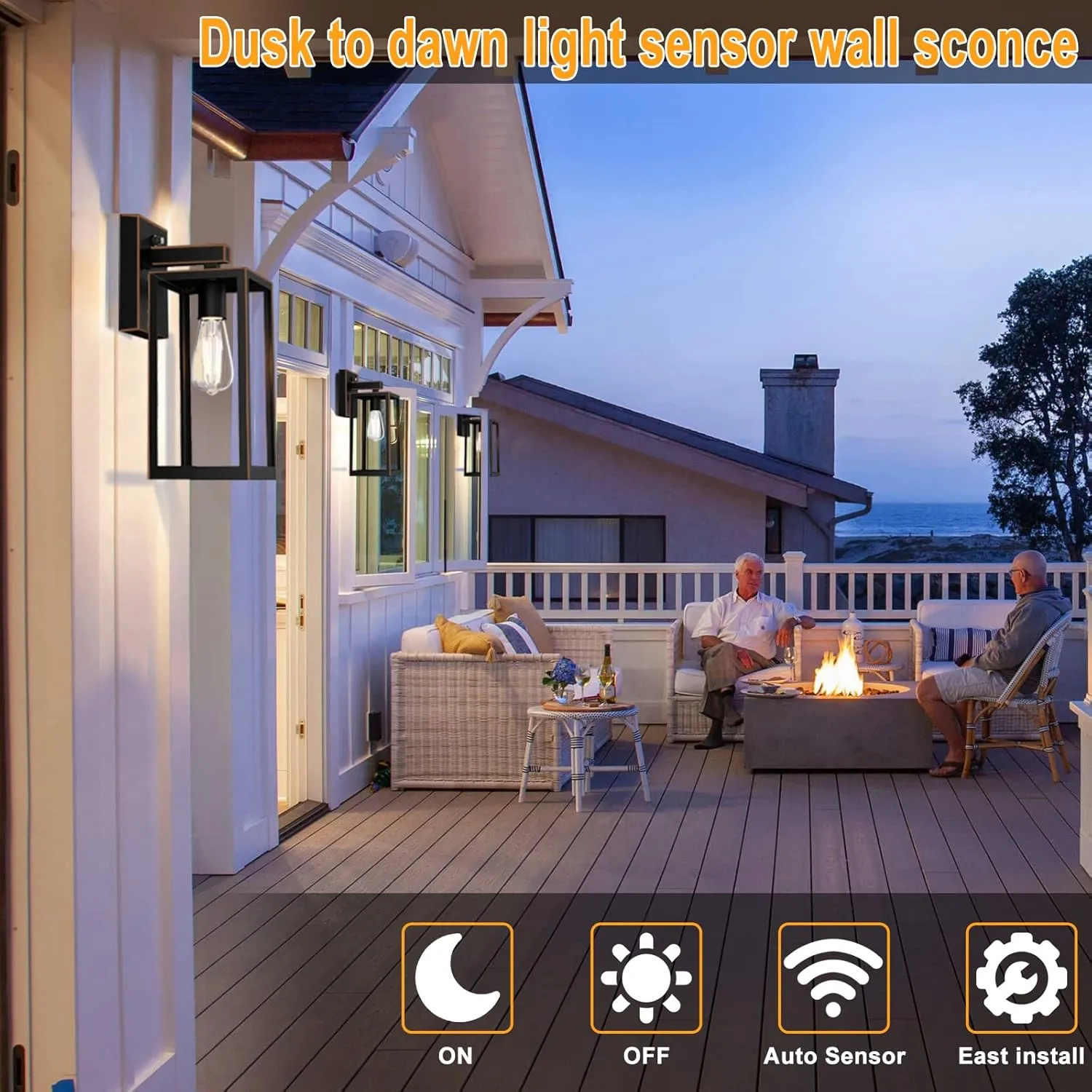 SHINE HAI Dusk to Dawn Outdoor Wall Lantern, Exterior Sensor Light Fixture with E26 Base Socket, Waterproof Wall Mount Sconce with Clear Glass Shade for Garage, Doorway (Oil-Rubbed Bronze)