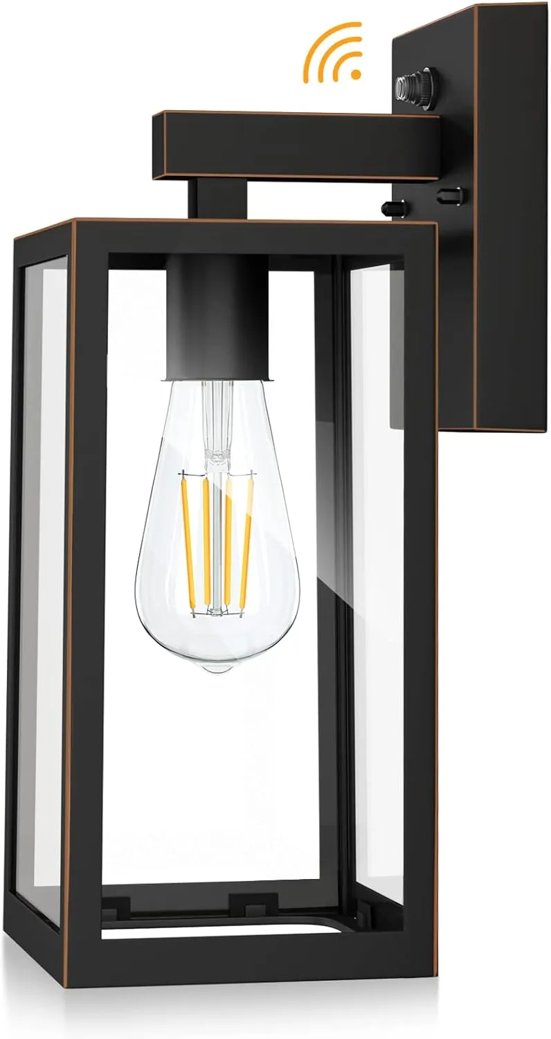 SHINE HAI Dusk to Dawn Outdoor Wall Lantern, Exterior Sensor Light Fixture with E26 Base Socket, Waterproof Wall Mount Sconce with Clear Glass Shade for Garage, Doorway (Oil-Rubbed Bronze)