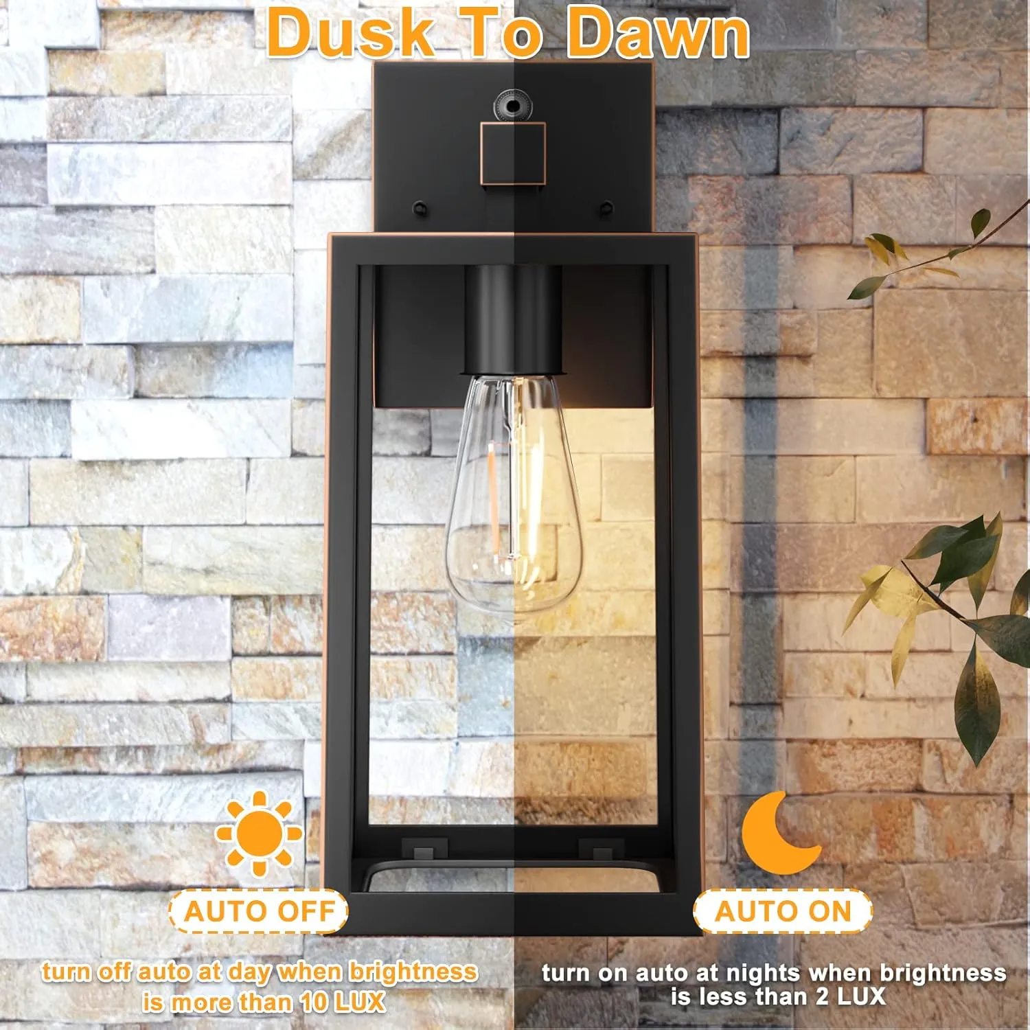 SHINE HAI Dusk to Dawn Outdoor Wall Lantern, Exterior Sensor Light Fixture with E26 Base Socket, Waterproof Wall Mount Sconce with Clear Glass Shade for Garage, Doorway (Oil-Rubbed Bronze)