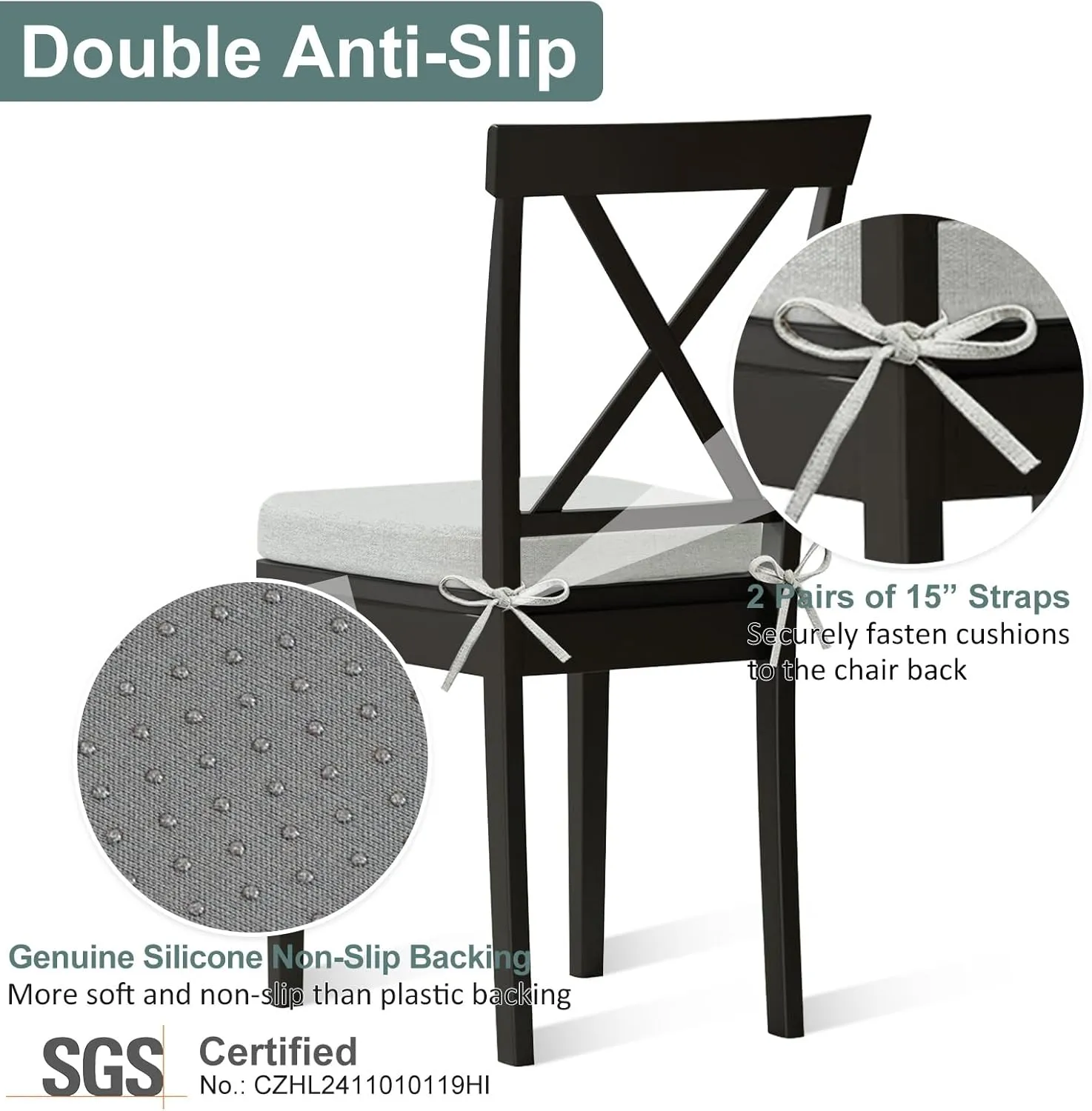 Shinnwa Dining Chair Cushions, Patented Design Molded Memory Foam Kitchen Chair Pad with Ties and Washable Cover, 17" x 16" x 2", Off White