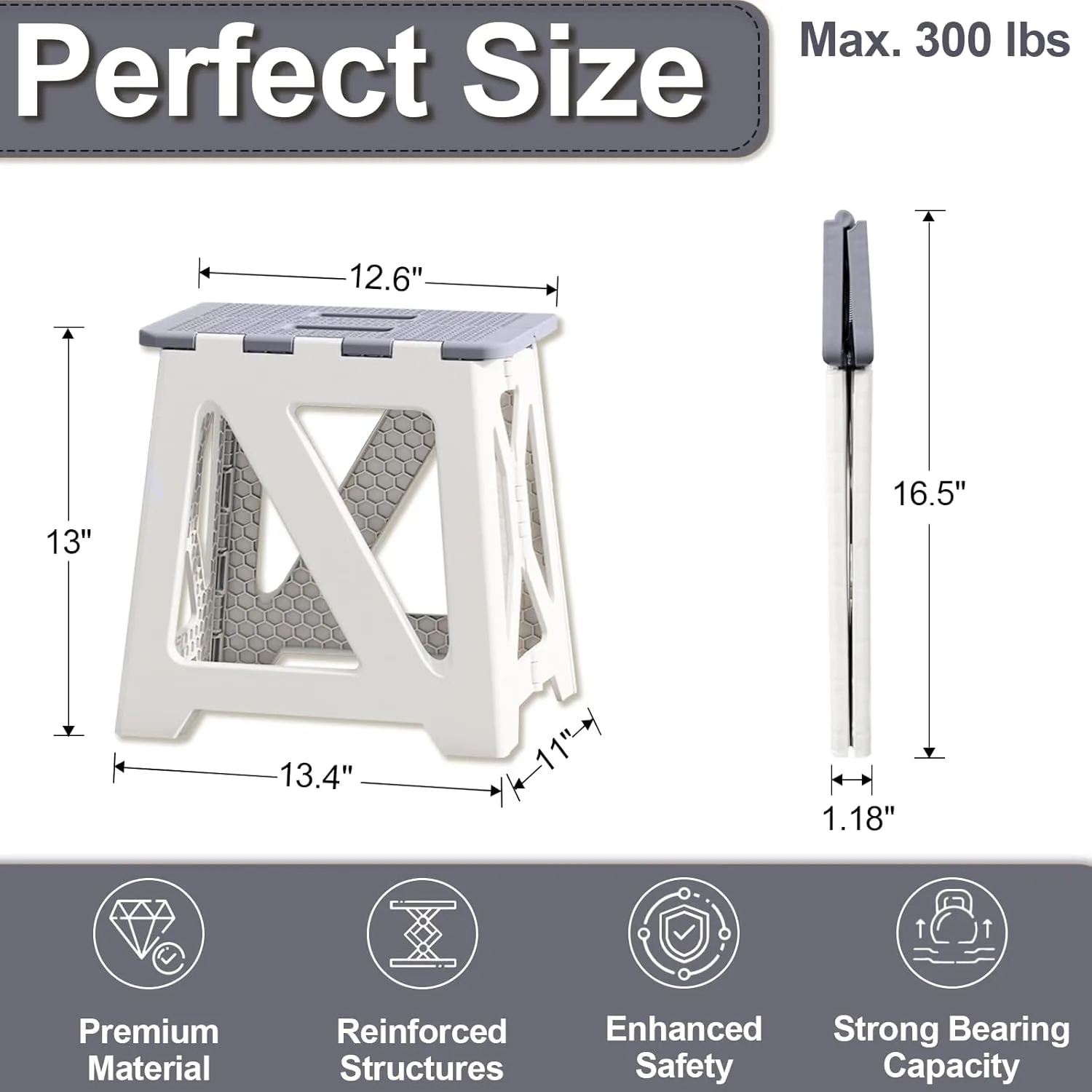 Shower Stool for Shaving Legs, 1 Pack Foot Rest Folding Stool Step to Shave Legs Shaving for Inside Shower Foldable Small Waterproof Plastic Corner Gray Khaki White (Gray/White)