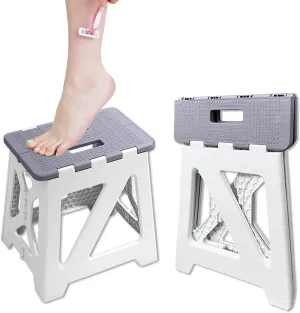 Shower Stool for Shaving Legs, 1 Pack Foot Rest Folding Stool Step to Shave Legs Shaving for Inside Shower Foldable Small Waterproof Plastic Corner Gray Khaki White (Gray/White)