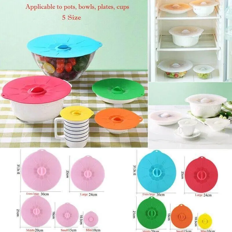 Silicone Bowl Lid Set - Reusable Kitchen Covers for Food Storage