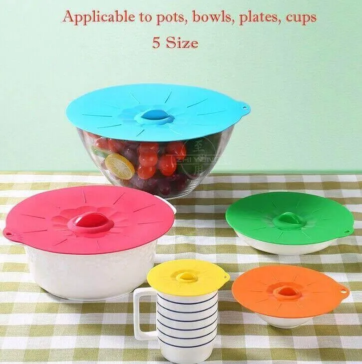 Silicone Bowl Lid Set - Reusable Kitchen Covers for Food Storage