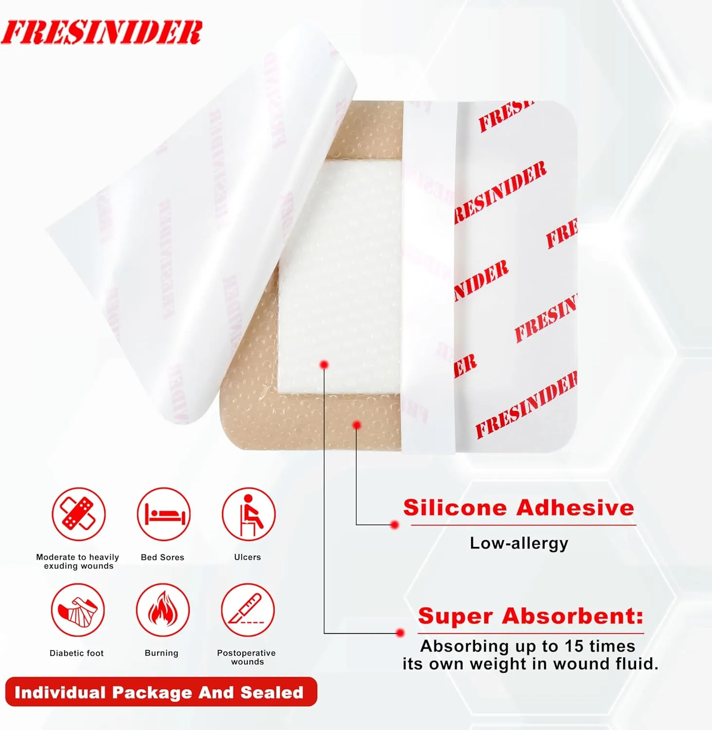 Silicone Foam Dressing with Adhesive Border – Wound Dressing Bandage – Silicone Foam Pad – Pack of 20 – 3 x 3 Inches Large Waterproof Bandages – Self Adhesive Wound Care and Dressings