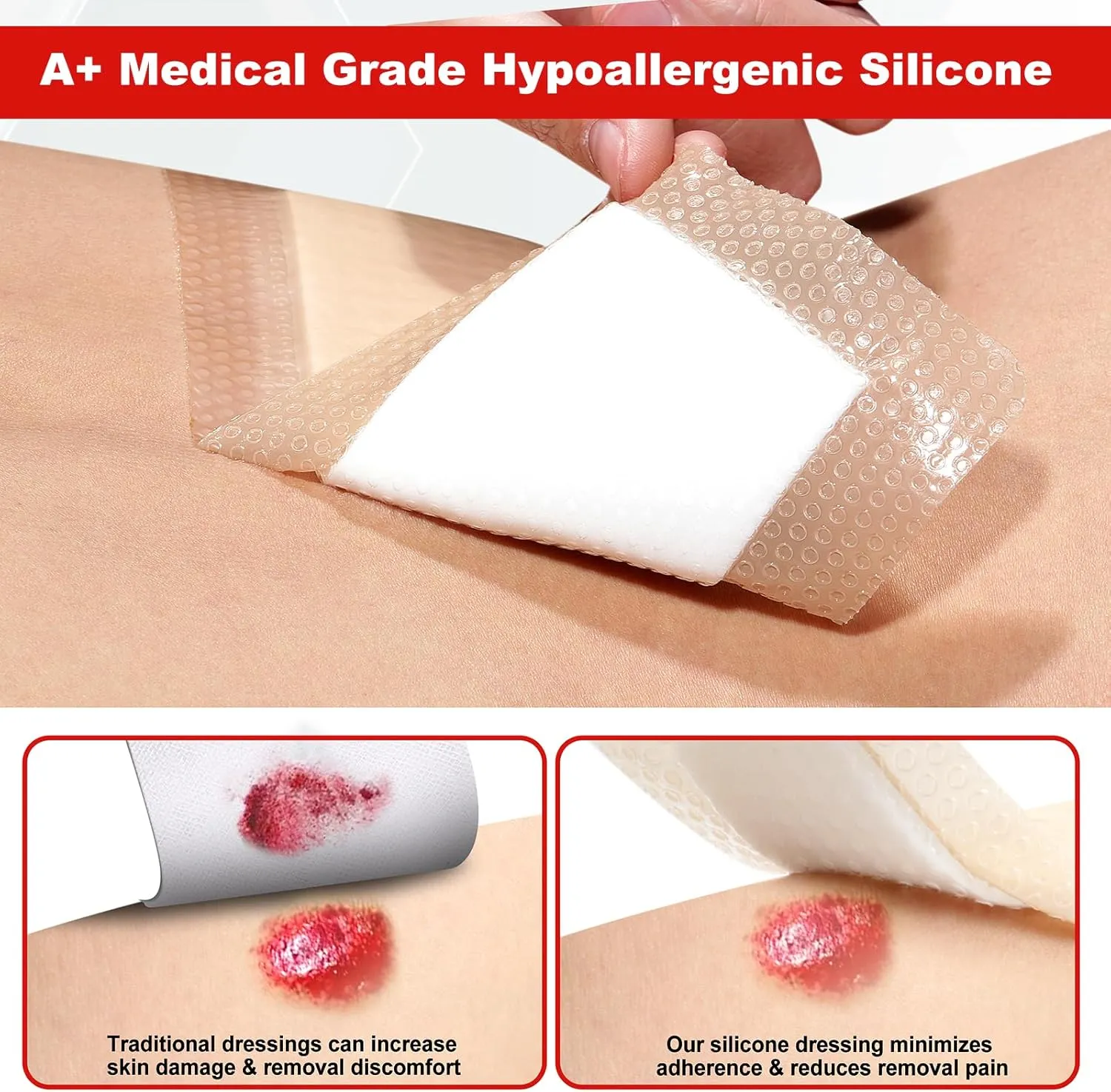 Silicone Foam Dressing with Adhesive Border – Wound Dressing Bandage – Silicone Foam Pad – Pack of 20 – 3 x 3 Inches Large Waterproof Bandages – Self Adhesive Wound Care and Dressings