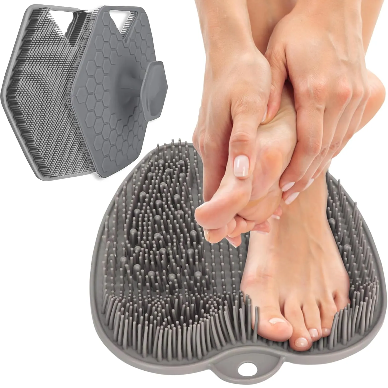 Silicone Foot Scrubber Mat and Body Scrubber Set - Shower Exfoliation and Cleansing Bundle - Shower Foot & Body Cleaner, Bath Massage Cushion Brush