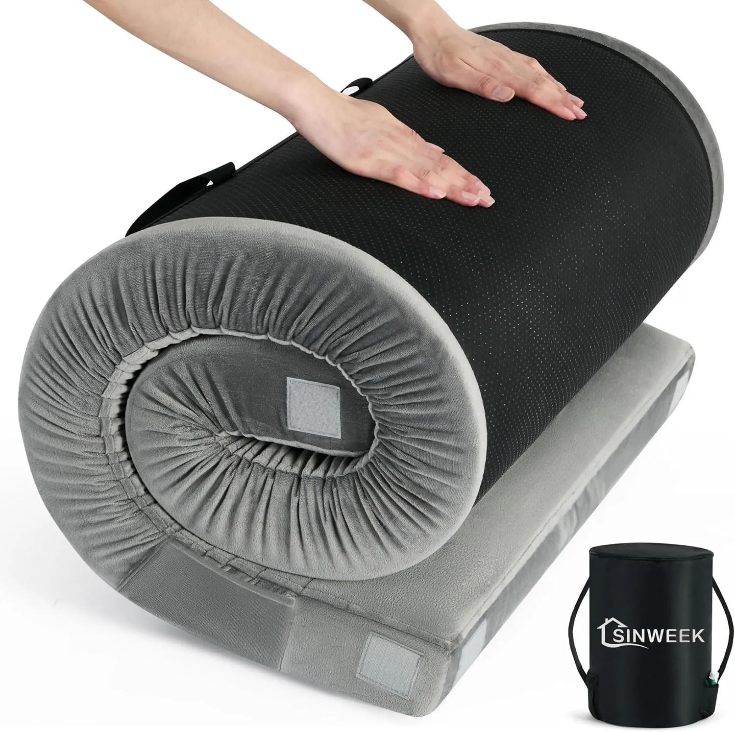 Sinweek Memory Foam Camping Mattress CertiPUR-US Waterproof Portable Roll Up Mattress for Adults Cot Mattress Car Van Sleeping Mat Pad with Carrying Bag