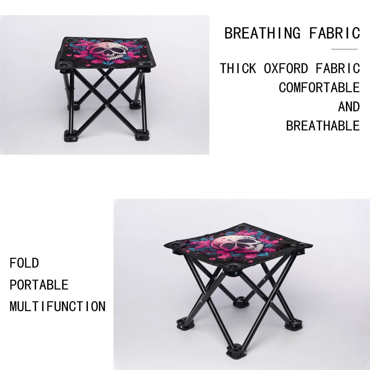 Skull Heart Folding Fishing Camping Stool