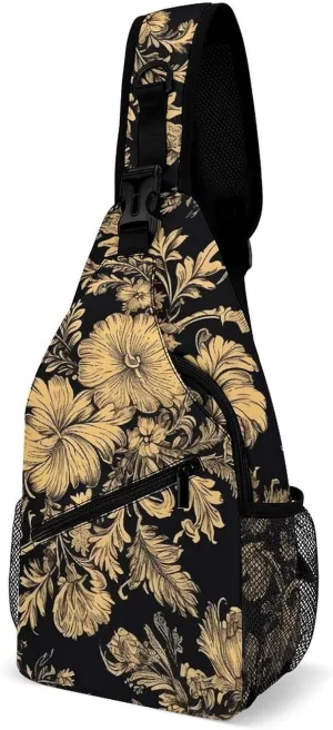 Sling Bag Gold Frame Elements Printed Sling Backpack Multipurpose Crossbody Shoulder Bag Urban Outdoor Travel Hiking Daypack for Women Men