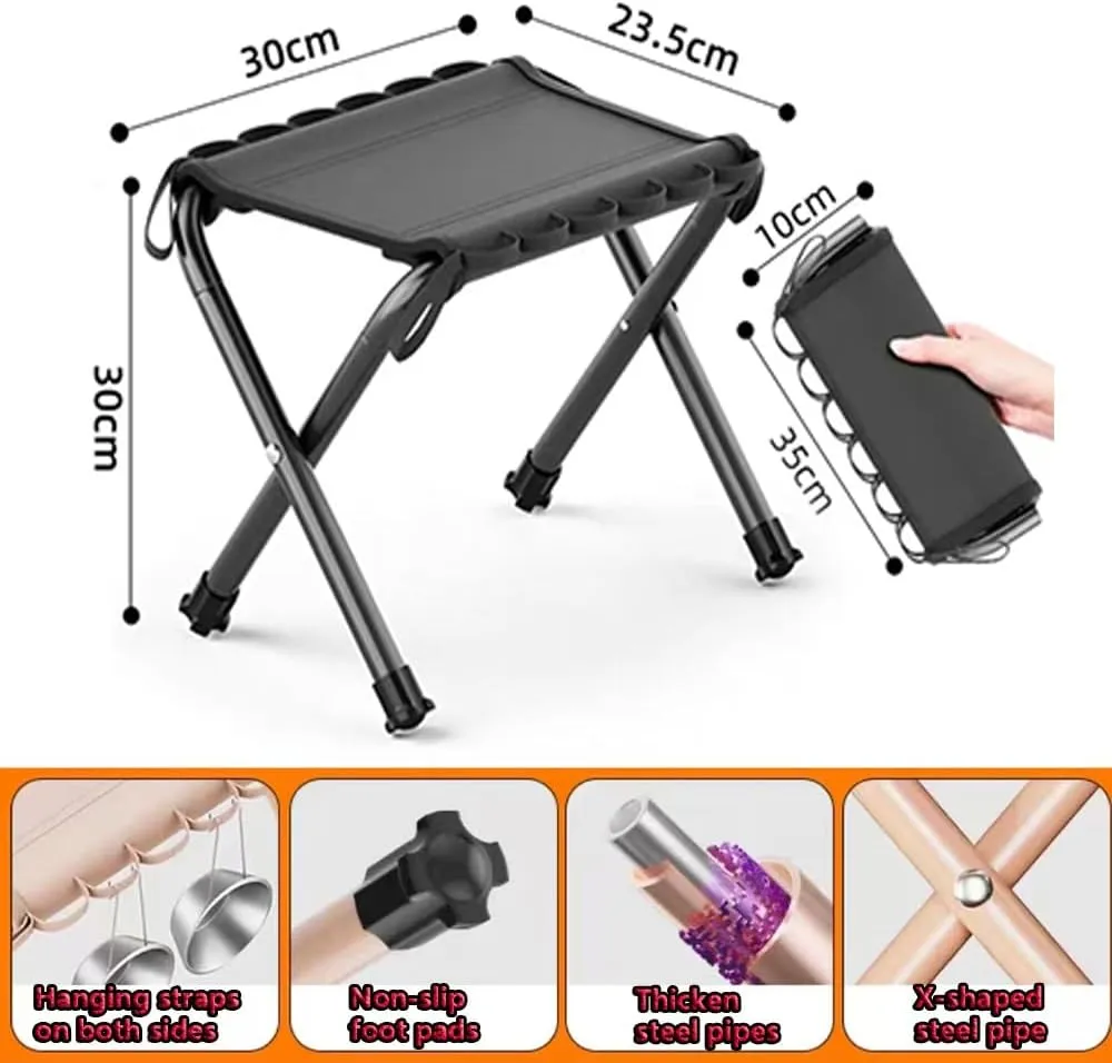 Small Foldable Fishing Stool, Portable Compact Backpacking Stool, Folding Seat Small Camping Stool Low Lightweight for Hunting Hiking Gardening(Black)
