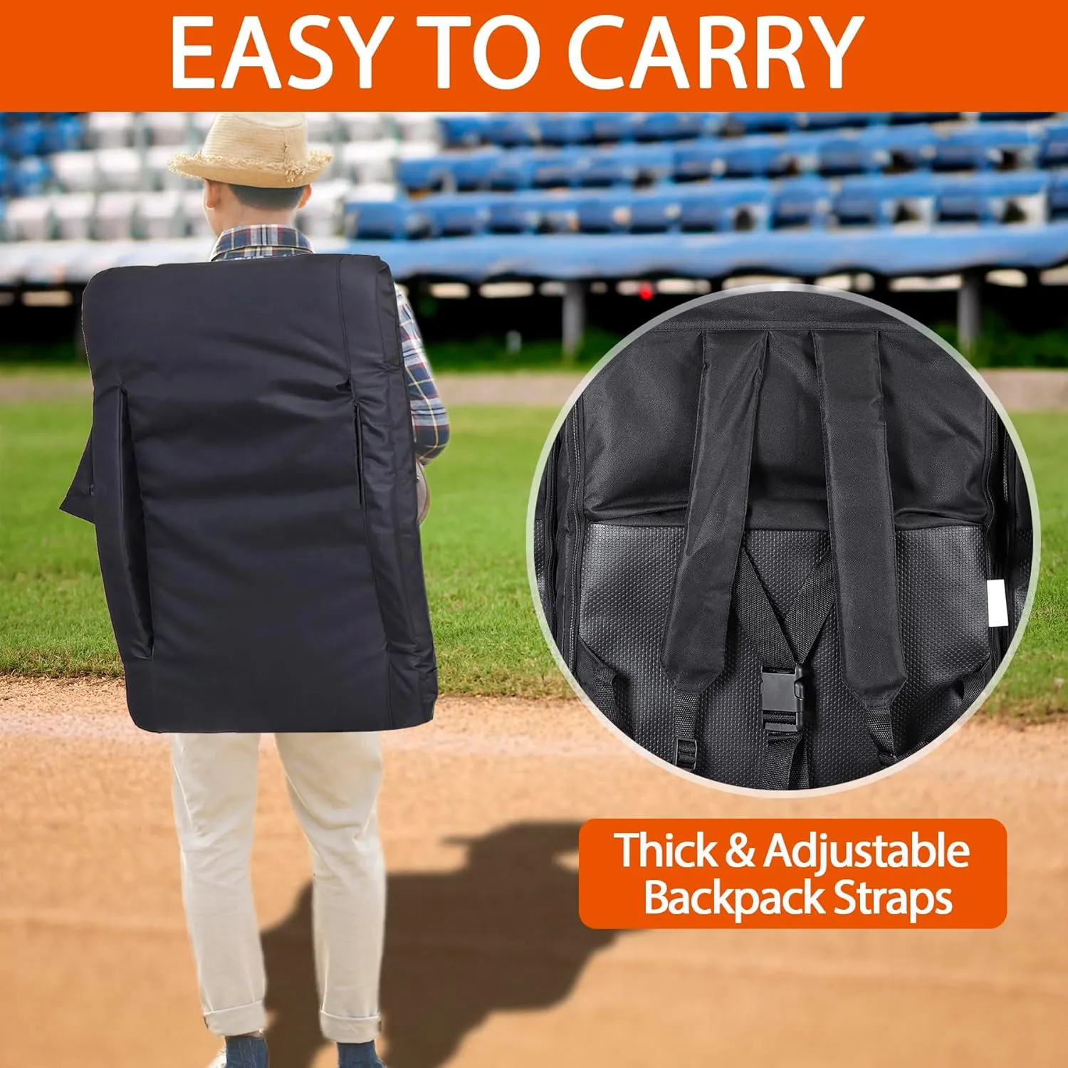 Smartxchoices 20.5"/24.5" Wide Stadium Seat Chair Bleacher Seats Padded with Back Support, Cushion, Arms, Pockets, Anchor Straps, Portable Folding Seat with Shoulder Straps