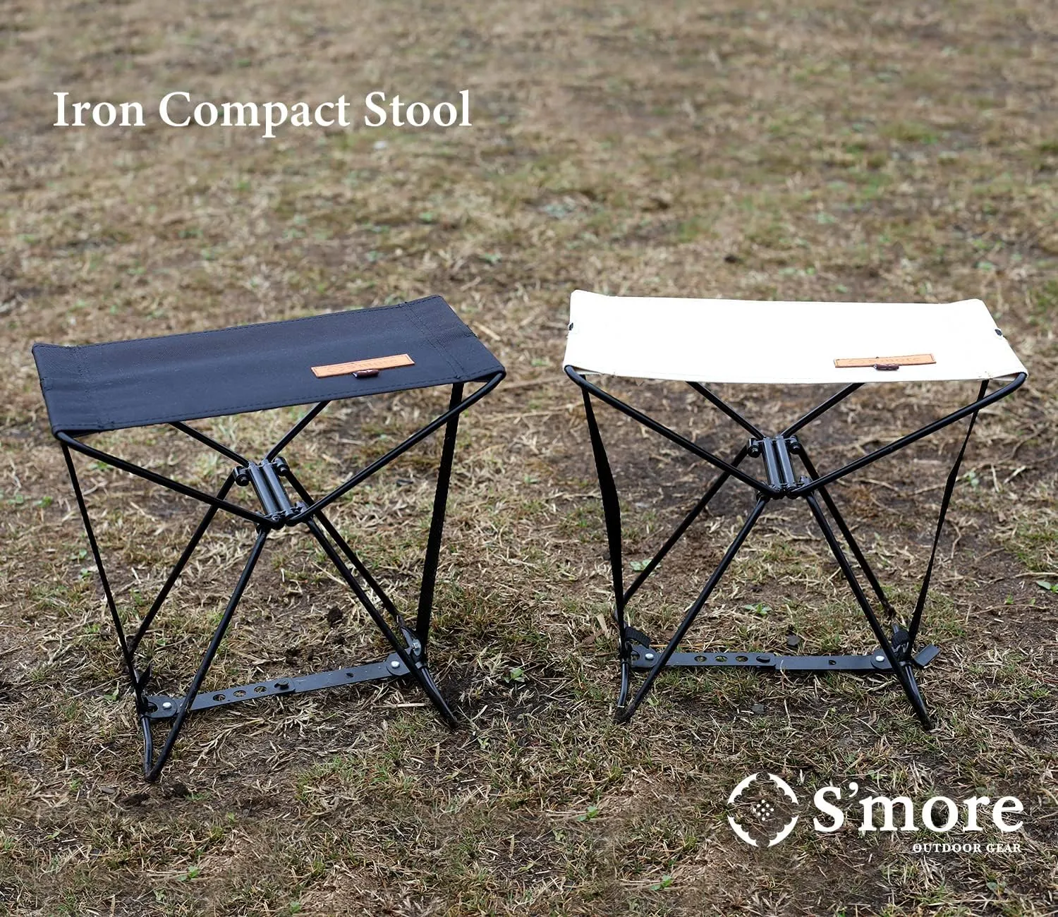 S'more Iron Compact Camping Stool,Compact Portable Folding Stool,One-Step Installation, 600D Oxford Cloth, Lightweight and Sturdy, for Outdoor Walking Hiking Gardening Fishing BBQ (Beige)