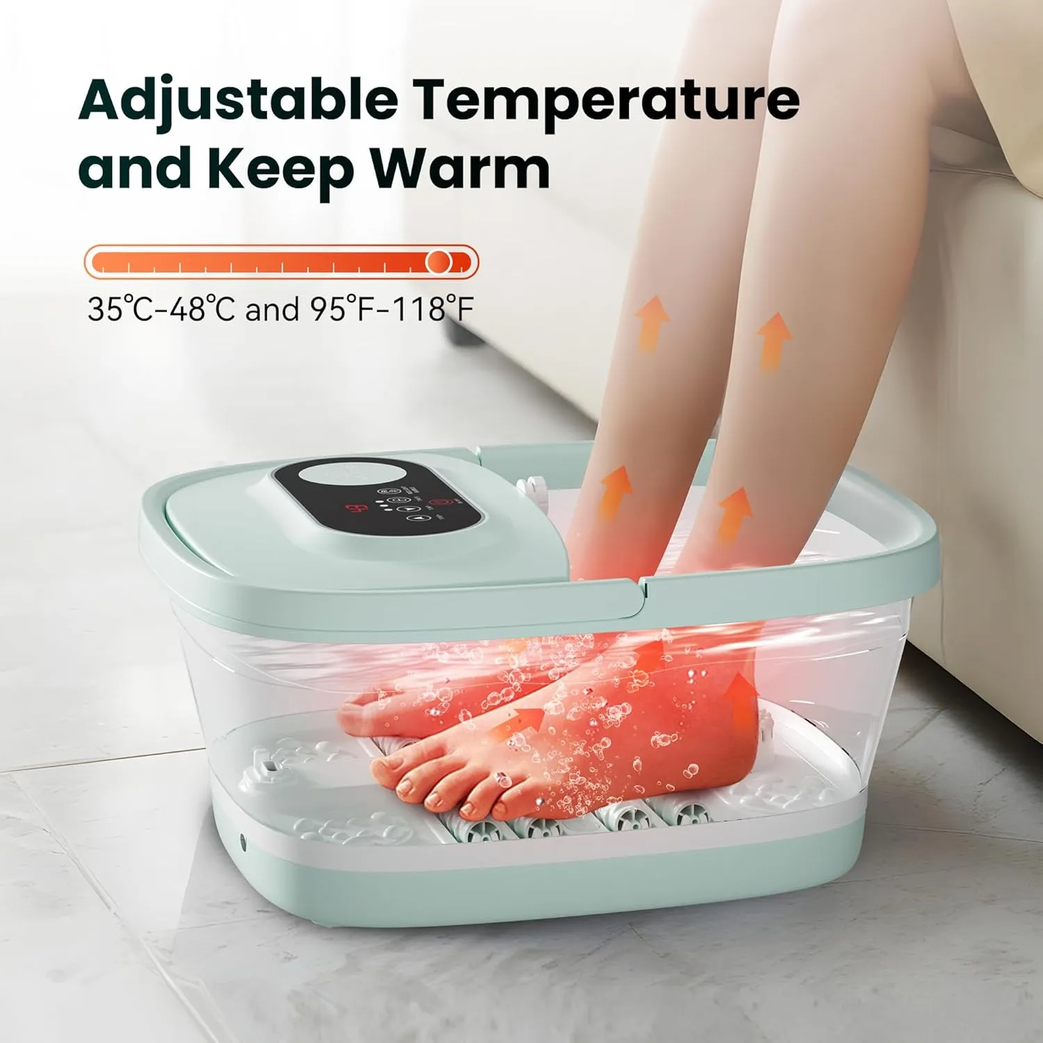 Snailax Collapsible Foot Spa with Heat, Foot Bath Massager with 8 Massage Rollers, Temperature Control, Bubbles, Pumice Stone, Foot Soaking Tub, Pedicure Foot Spa (Green)