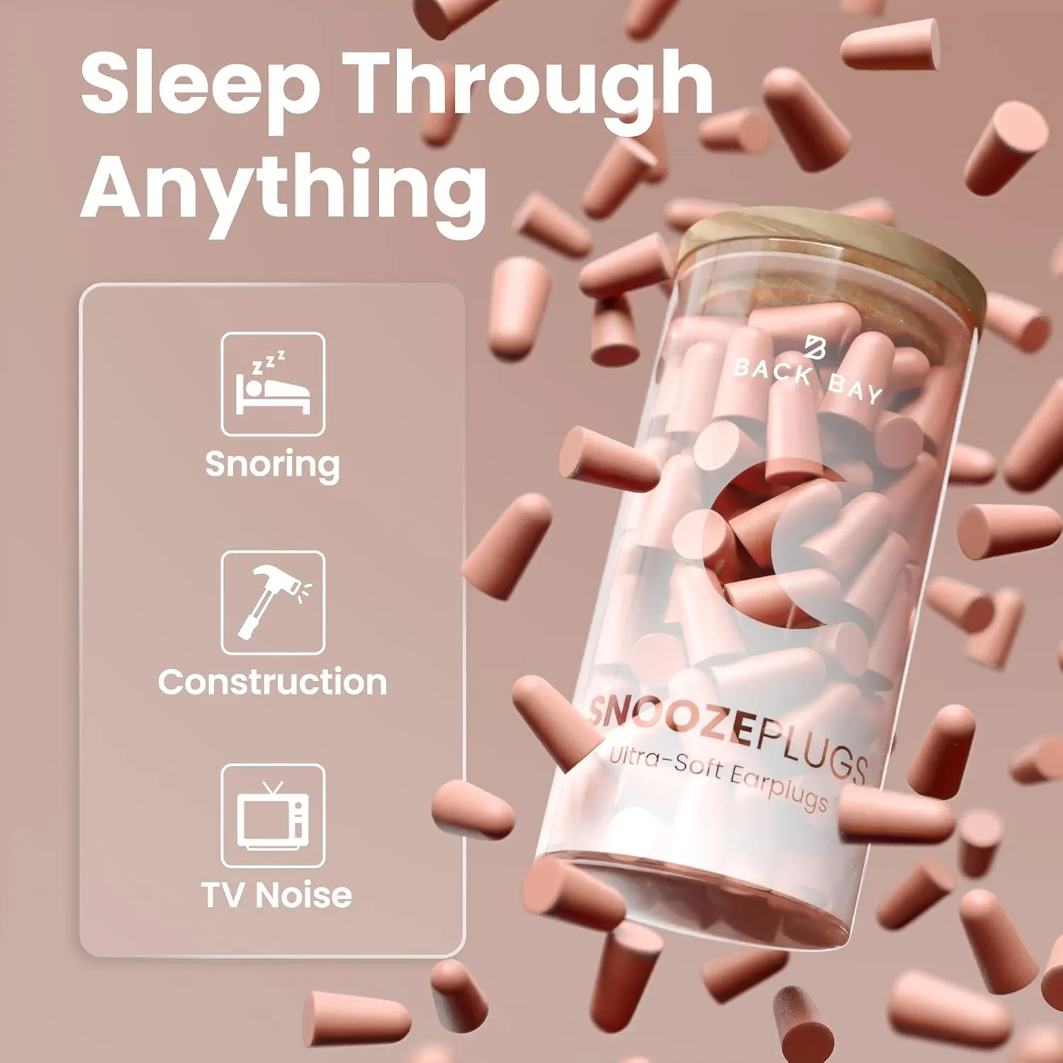 SnoozePlugs Ultra Soft Foam Ear Plugs for Sleeping, 120 Comfortable Foam Ear Plugs for Side Sleepers - 33db NRR, Nightime Earplugs for Snore Blocking, Noise Cancelling Earplugs Sleep Noise Reduction