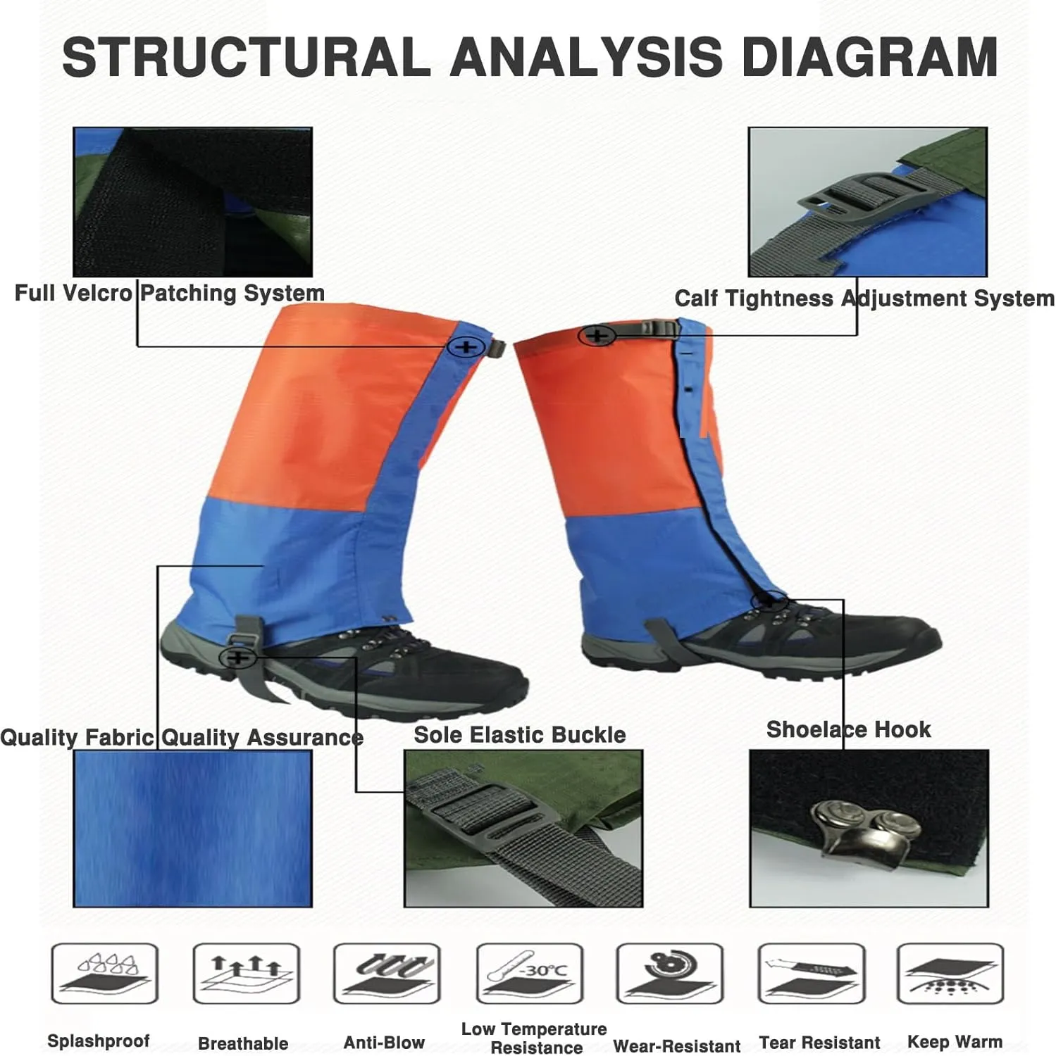 Snow Boots Mountaineering Breathable Leggings Snow Hiking Leggings Lightweight and Adjustable Leggings,Mountaineering