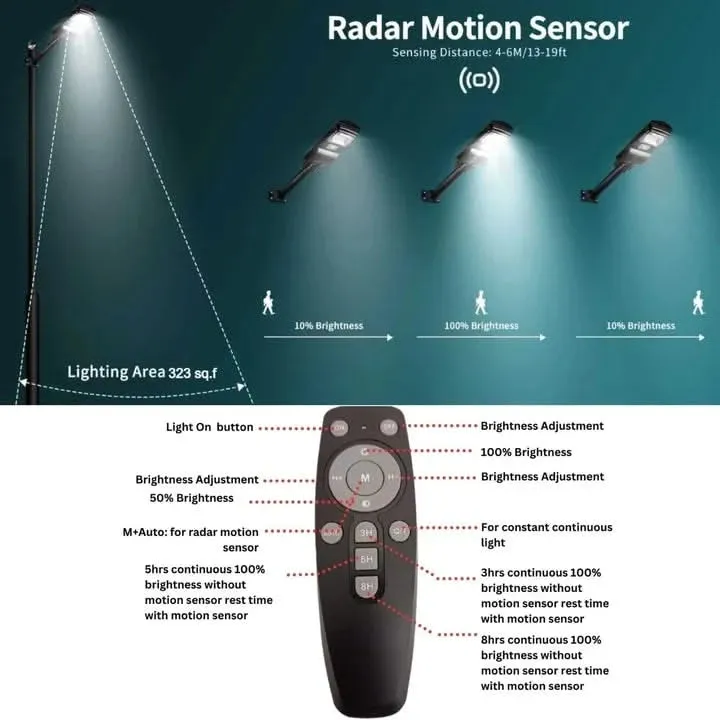 Solar Light For Street Outdoor Waterproof With Motion Sensor For Home, Village ( Remote, 50W )