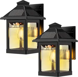 Solar Wall Lantern Motion Sensor Outdoor Lights - Waterproof for Porch, Garage - 2 Pack With 3 Lighting Modes