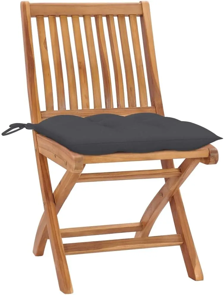 Solid Teak Wood Patio Chairs with Anthracite Cushions - Foldable Outdoor Furniture Set of 2, Weather-Resistant Garden Chairs for Poolside Backyard Beach Camping
