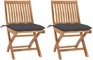 Solid Teak Wood Patio Chairs with Anthracite Cushions - Foldable Outdoor Furniture Set of 2, Weather-Resistant Garden Chairs for Poolside Backyard Beach Camping