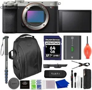Sony Alpha 7CR Full-Frame Interchangeable Lens Hybrid Camera (Silver) Bundle with Backpack, Monopod, & More | Sony a7cr
