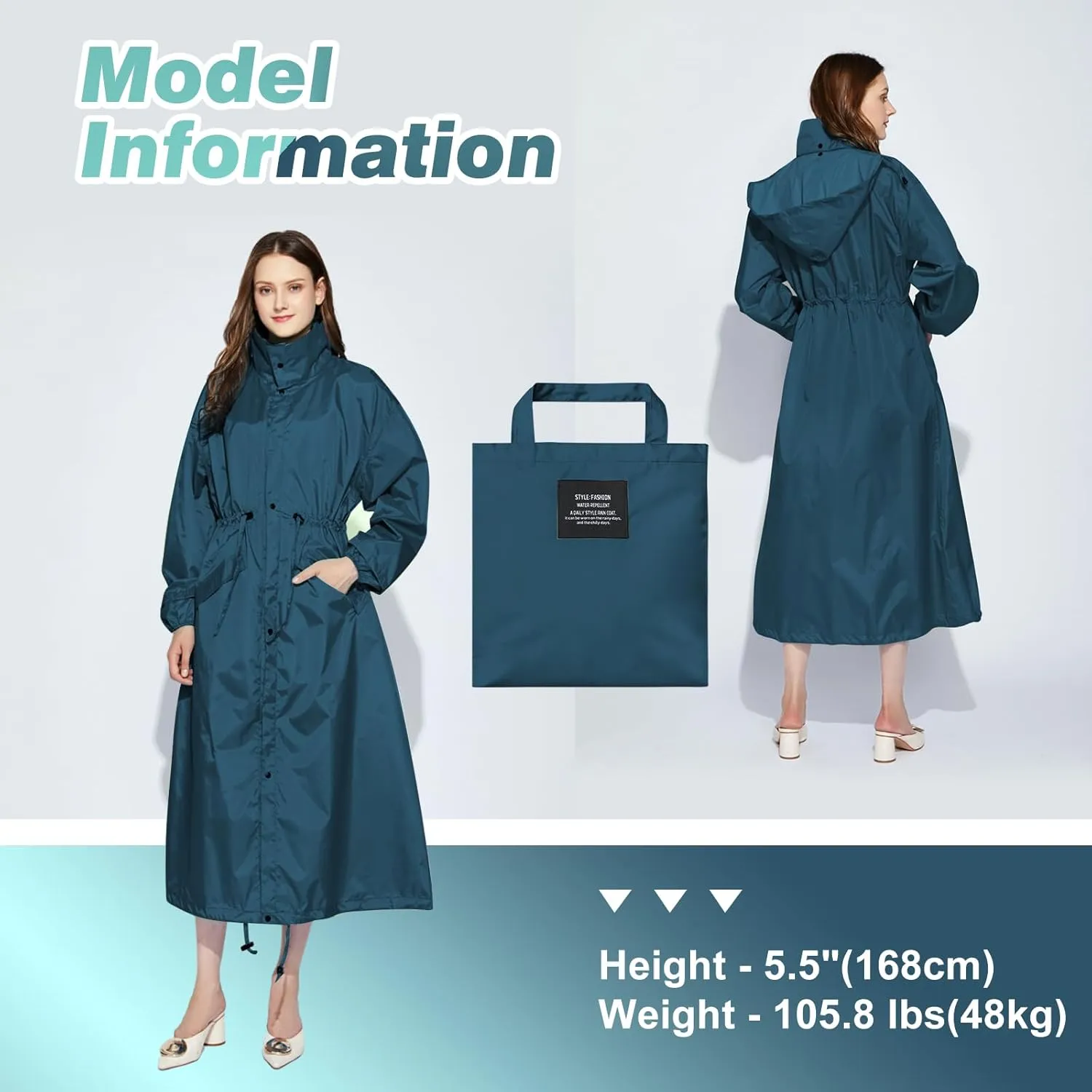 SOPPY Rain Coats for Women, Long Waterproof Raincoat Lightweight Hooded Rain Jacket for Hiking Travel Outdoor
