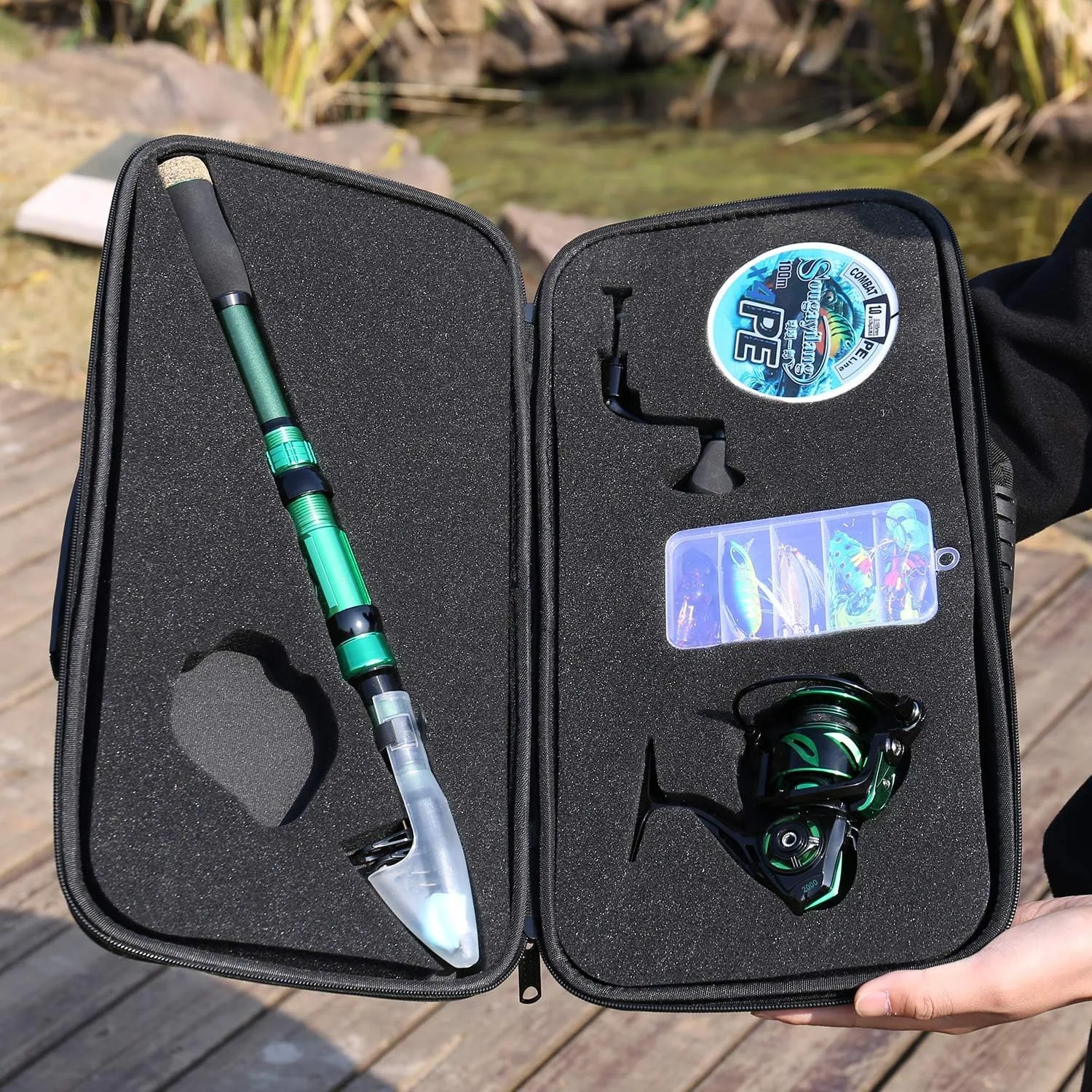 Sougayilang Fishing Rod and Reel Set Carbon Fiber Telescopic Fishing Rod 12 1BB Spinning Reel with Carry Case for Saltwater Freshwater