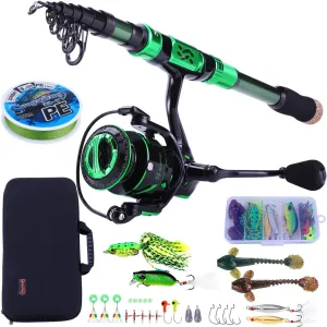 Sougayilang Fishing Rod and Reel Set Carbon Fiber Telescopic Fishing Rod 12 1BB Spinning Reel with Carry Case for Saltwater Freshwater