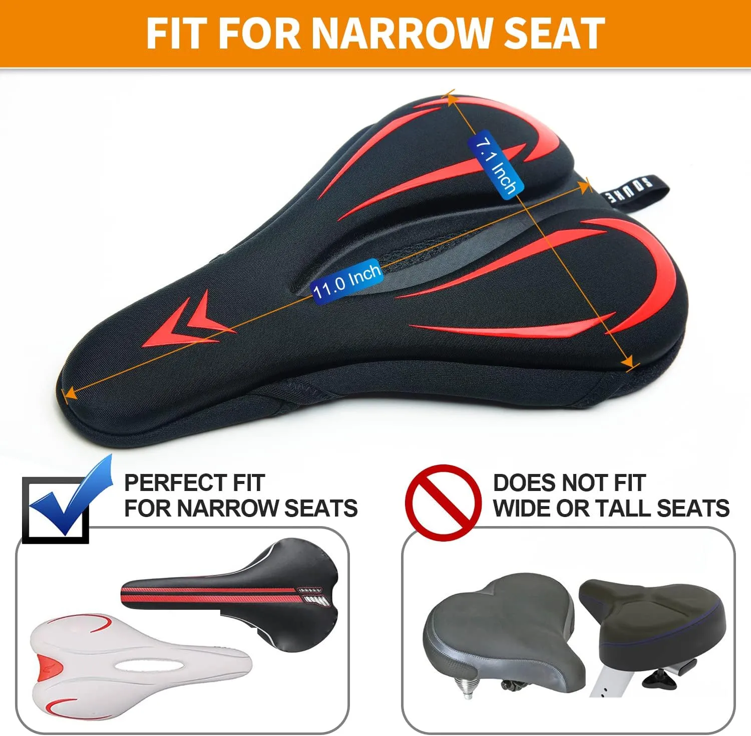 Souke Sports Bike Seat Cover, Gel Padded Bike Seat Cushion, Bicycle Saddle Pad for Women Men with Hollow Design, Water & Dust Cover for Exercise, Mountain, Road, Stationary Spin Bike