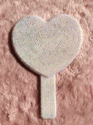 Sparkling Heart-Shaped Handheld Mirror Glitter Rhinestones Makeup Mirror Bling Cosmetic Hand Mirror with Handle for Girlfriends, Wife, Mom, Ladies, White