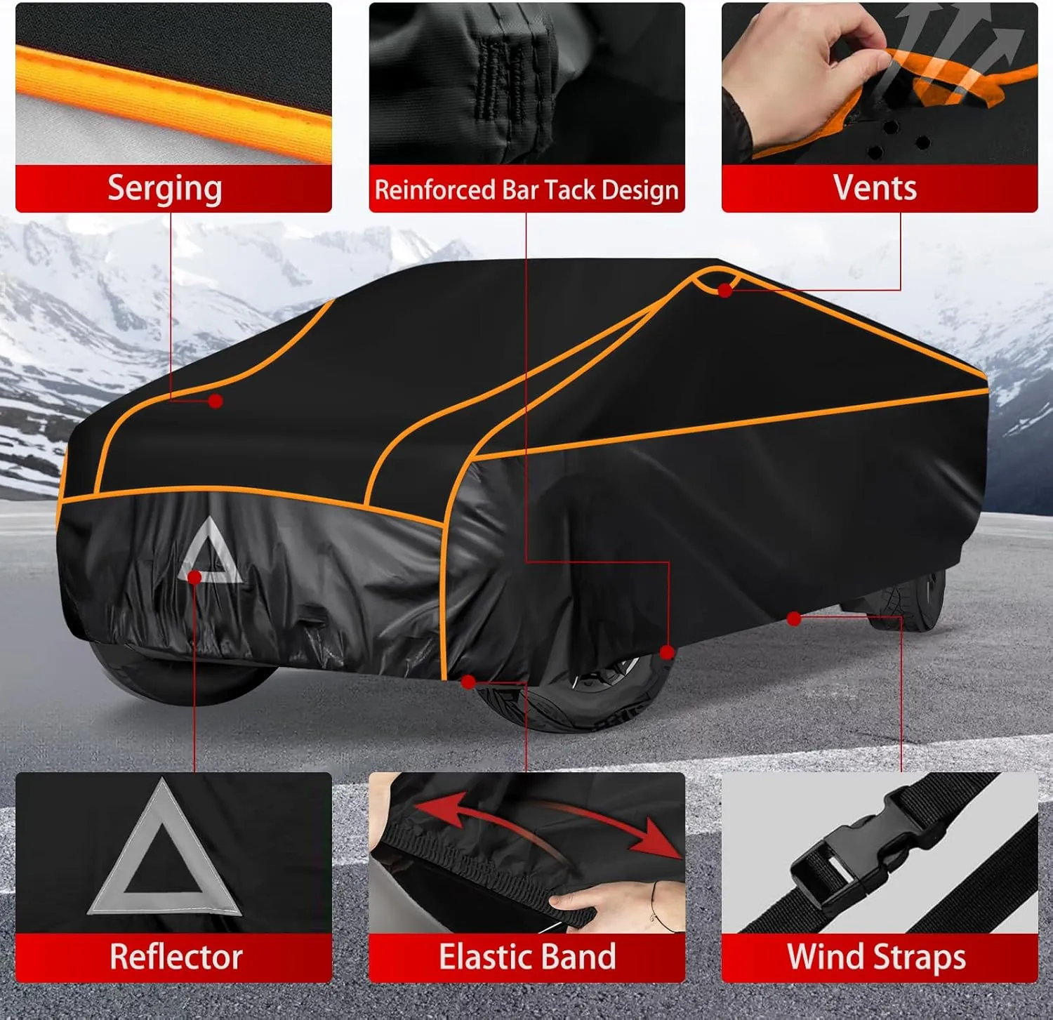Specialized Hail Protector Replace for Tesla Cybertruck, Multi-Layered Car Hail Blankets Protector Cover with 5mm Thick High Density EVA Cushioning Foam Pad and Reflective Stripes (Black)