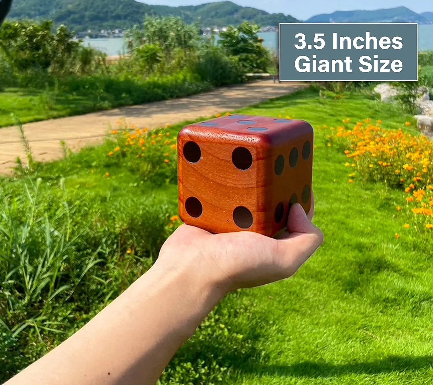 SPORT BEATS Giant Varnished Pine Wood Yard Dice, Outdoor Games Set of 6 with Two Games and Collapsible Bucket