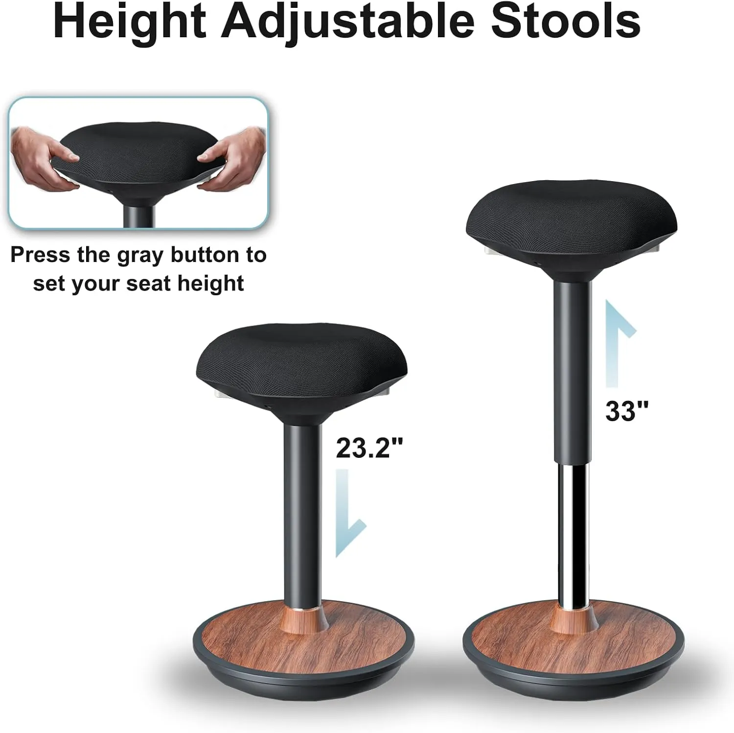 Standing Stool,Ergonomic Standing Desk Chair - Height Adjustable 23.2-33 Inch with Wobble Motion and Non-Slip Base, Swivel Rocking Stool for Office, Classroom, Home Use (Black)